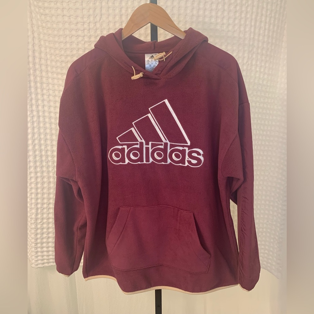 Adidas Hooded Burgundy With White Logo Sweater